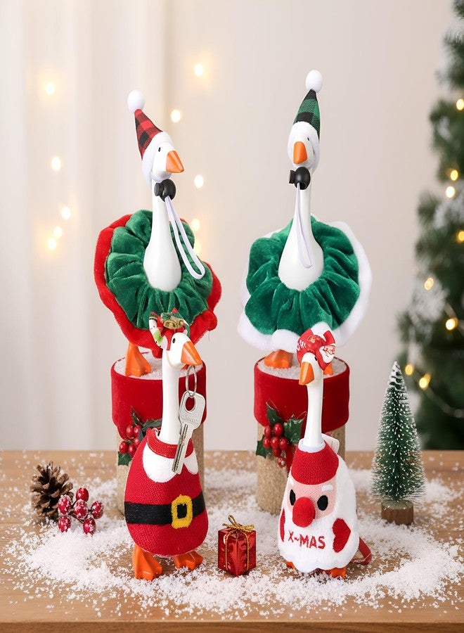 FineCheer 16 Pcs Christmas Mini Desk Goose Outfit Xmas Santa Elf Snowman Costume with Bandana Hats Headwear Bow Ties and Dress Clothes for Xmas Gift Magnetic Duck Toy Table Key Holder Decor - Image 4